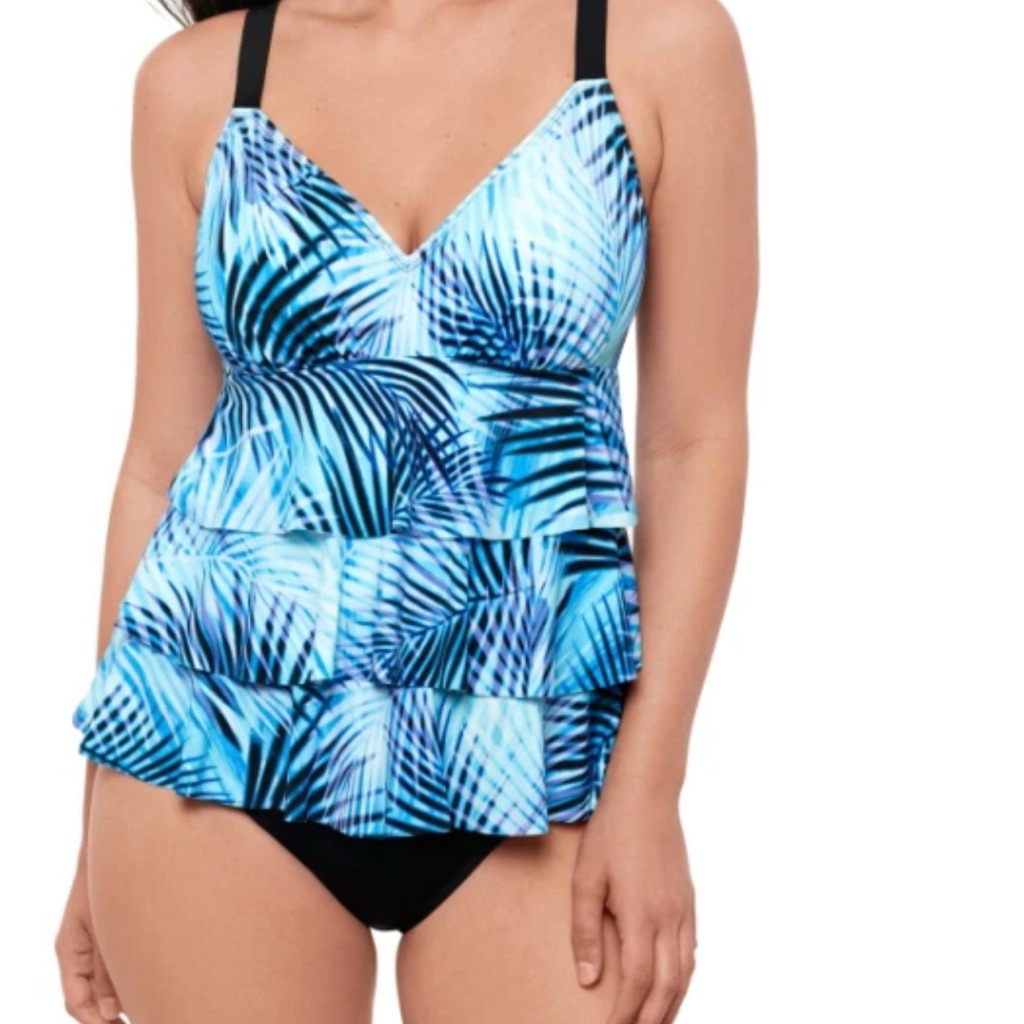 Women's Blue Palm Print Tankini Swimwear Size 12 New With Tags